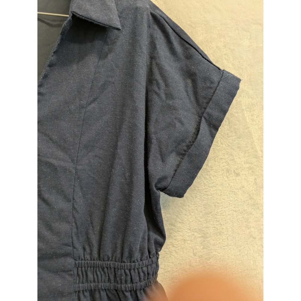 Baltic‎ Born Dress L Linen Blend Navy Blue Button Down Midi Shirt Dress Casual - Picture 6 of 11